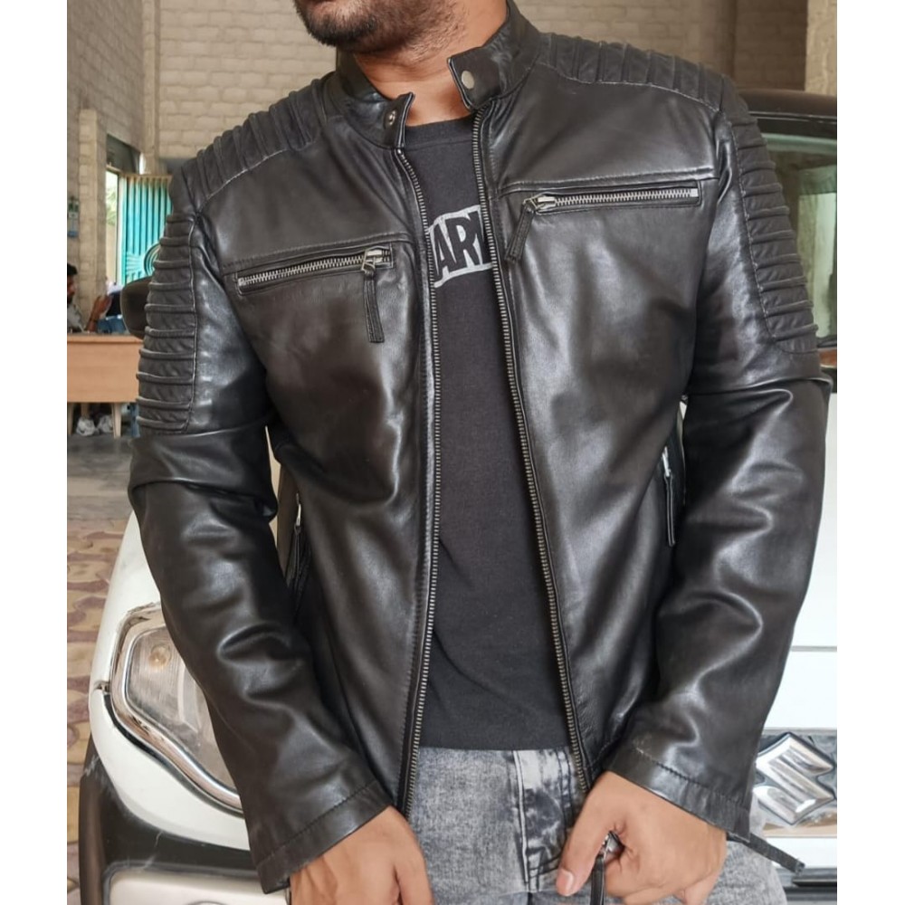 Men's Leather Jacket In Black Color-Bulk Quantity In Four Designs