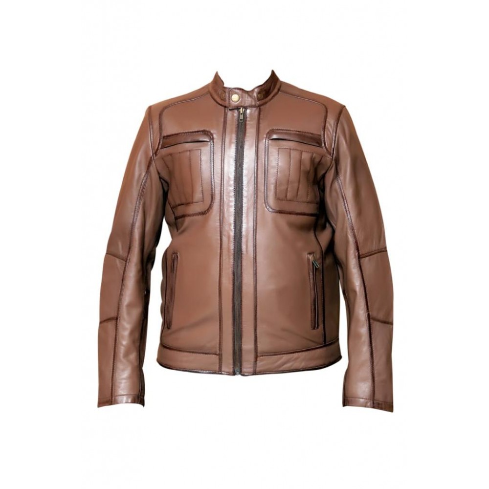 Richard Real Leather Jacket In Light Brown Color
