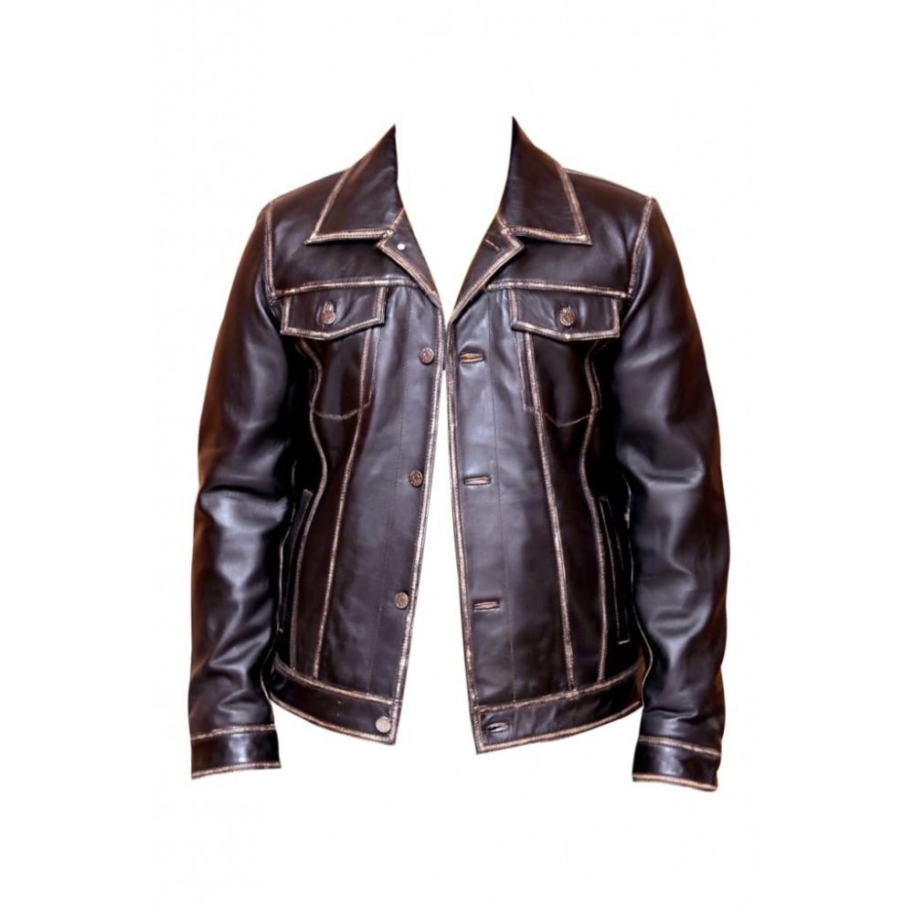 king's Man Biker Leather Jacket In Buff Style