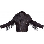 Men's Black Fringe Tasseled Genuine Lambskin Leather Jacket