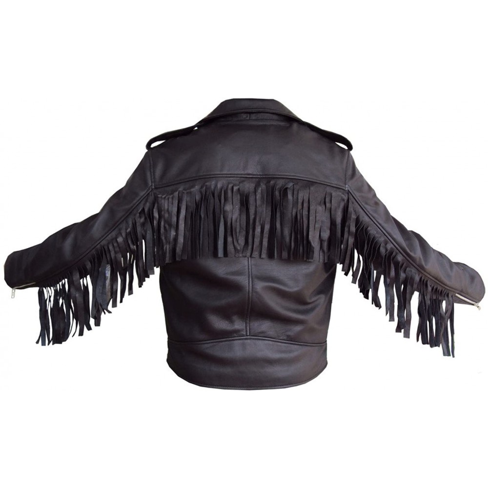 Black Fringe Tasseled Genuine Lambskin Leather Jacket
