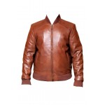 Top Bomber Real Leather Jacket In Tan Color 