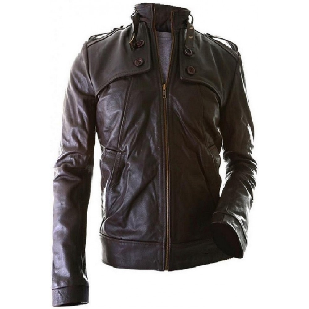 Biker Bro- Leather Jacket in Brown Color For Men, Hand Stitched 