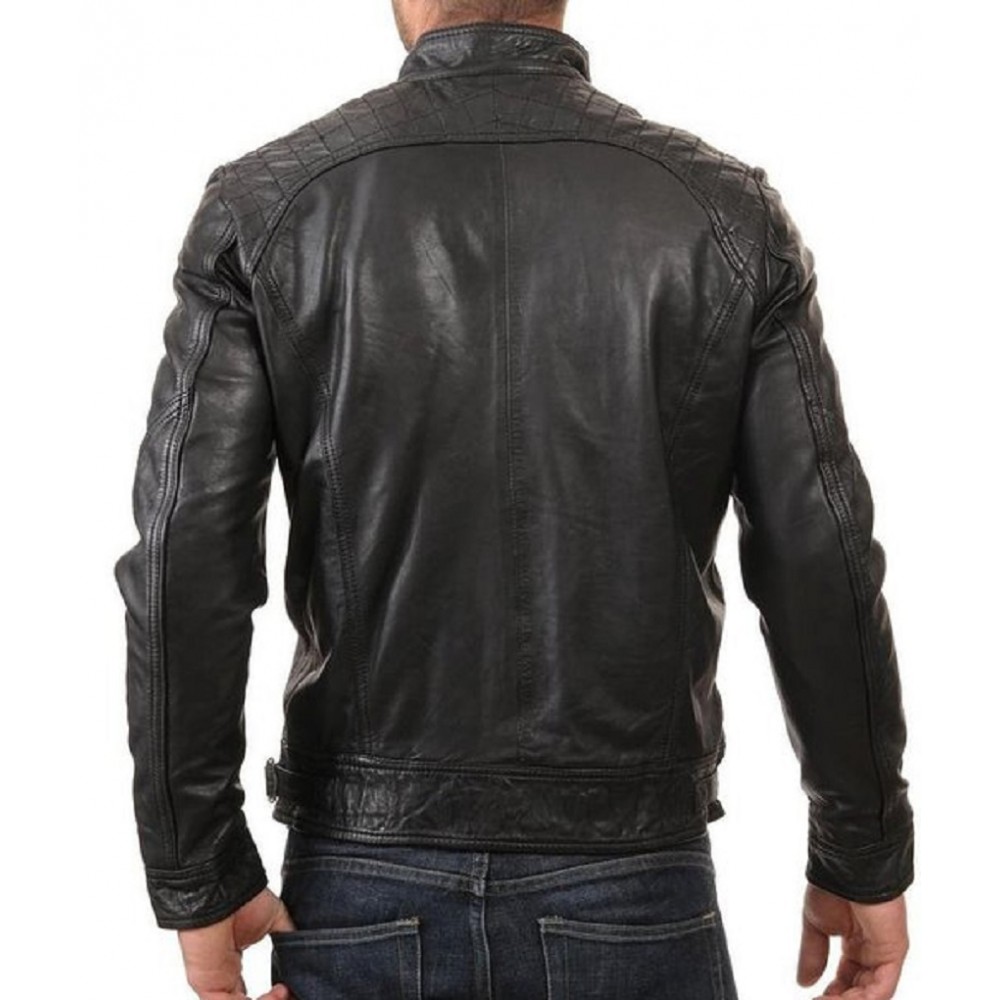 Retro Style- New Biker Mens Black Genuine Leather Jacket In Slim Fit