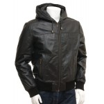 Marcus Men’s Genuine Leather Hooded Bomber Jacket Small Size