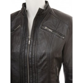 Ciana- Biker Real Leather Jacket in Black
