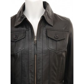 Penina- Bomber 100% Lambskin Leather Jacket in Black