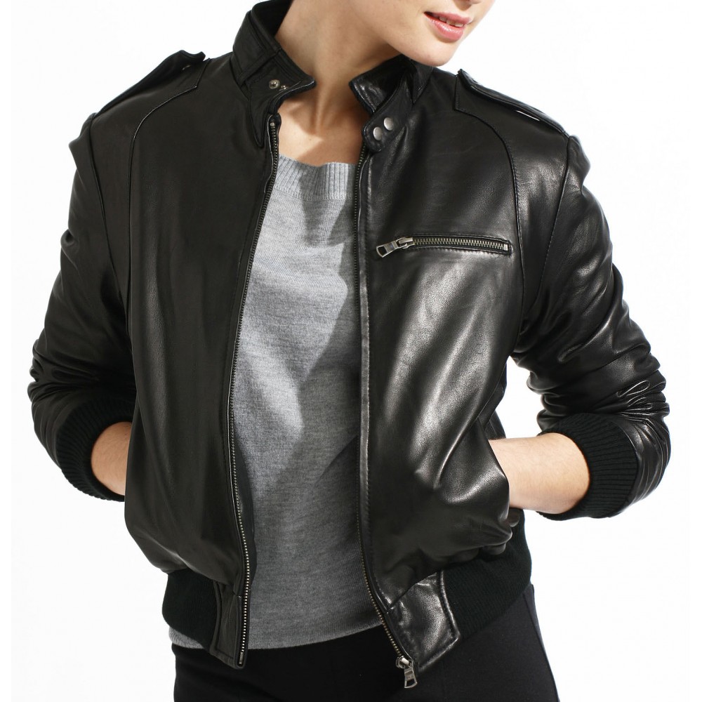 Venni- Bomber Jacket In Lambskin Leather In Short Stand Collar