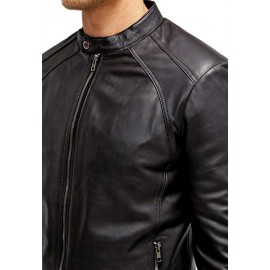 Jaxx Real Leather Biker Jacket In Black 