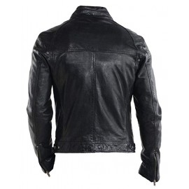 Top Racer Real Leather Biker Jacket In Black